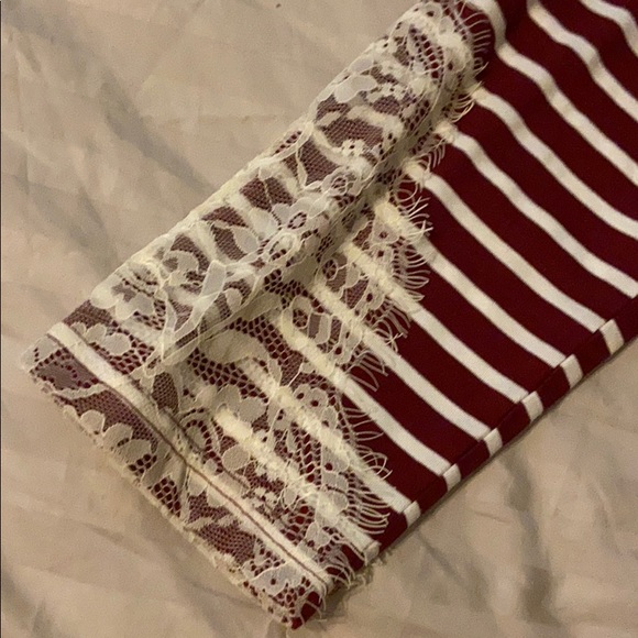Red and white striped top with lace accent. - Picture 4 of 6